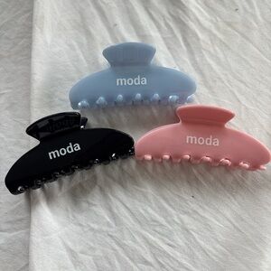 Moda Trio Hair Claw Clips - Black, Light Blue, Pink